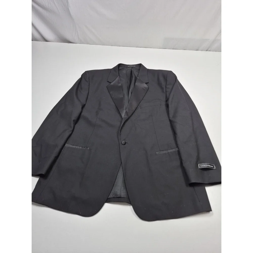Giorgio Bissoni Suit Jacket Mens 48R Black Wool Tuxedo 1 Button Formal FLAW